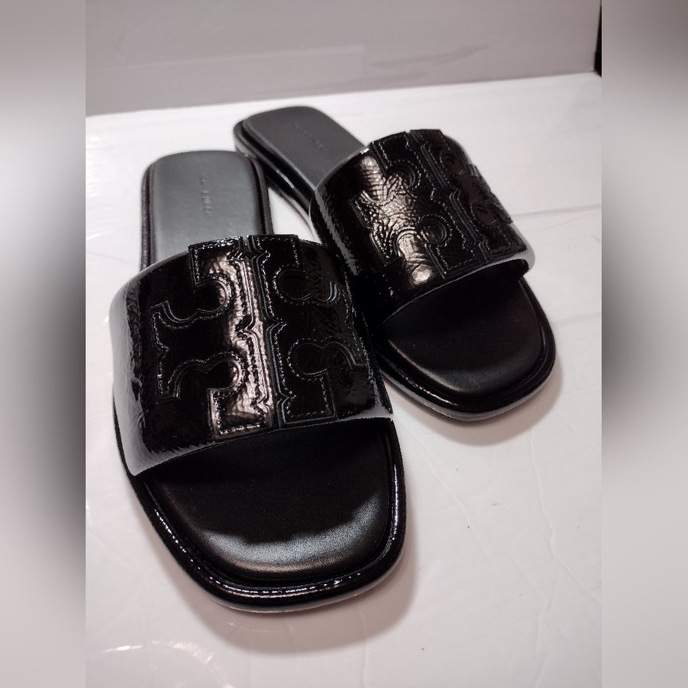 Tory Burch Black Leather Slide Sandals Size 9